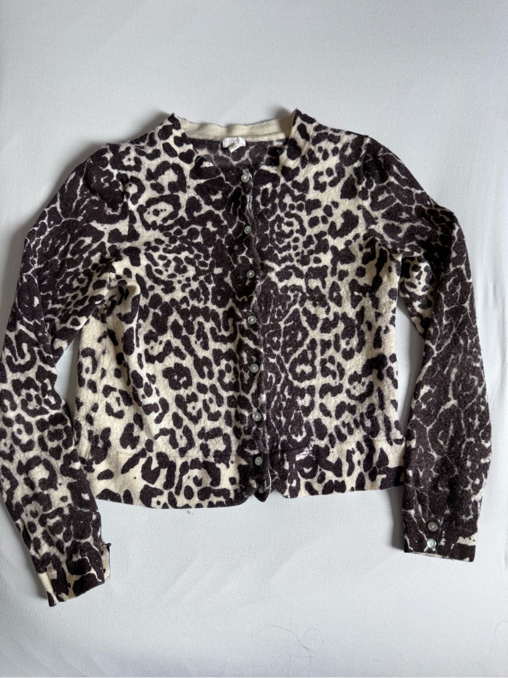 J.Crew Wool Leopard Print Button-Front Sweater Cardigan Grunge 90s Y2K Old Money